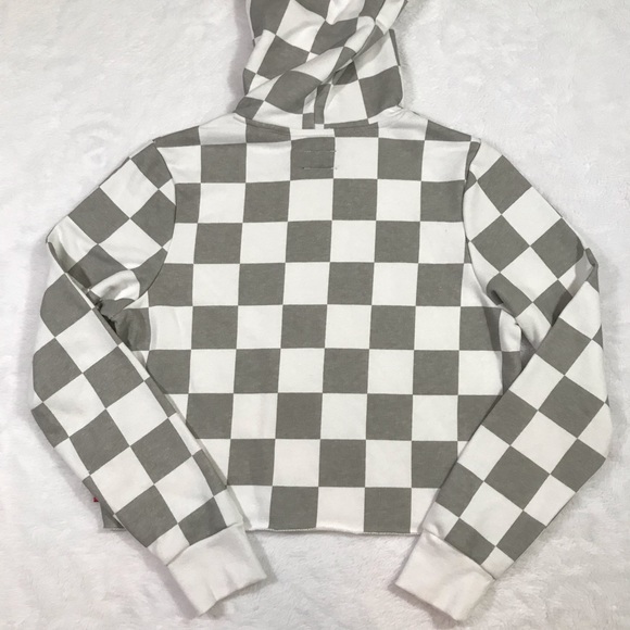 NWT DICKIES grey white red checker crop hoodie Sm - Picture 3 of 16